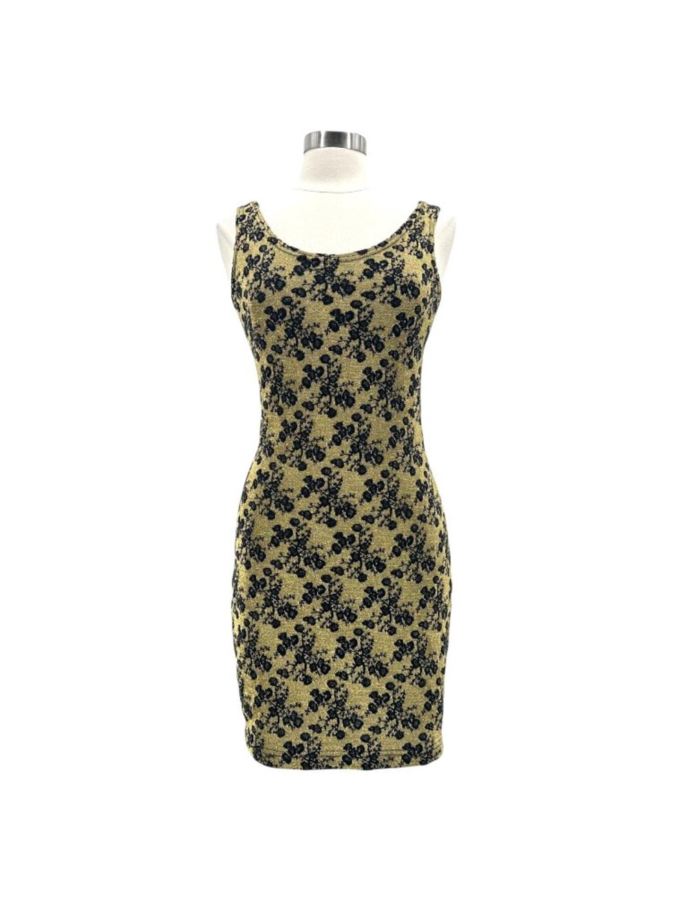 Vintage Area Code Womens Large Dress Mini Gold Black Floral Party Nineties